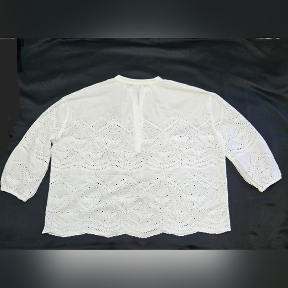 Sundance Large White Voluminous Eyelet Tunic Blouse Oversized Boxy Long Sleeves - Picture 2 of 6